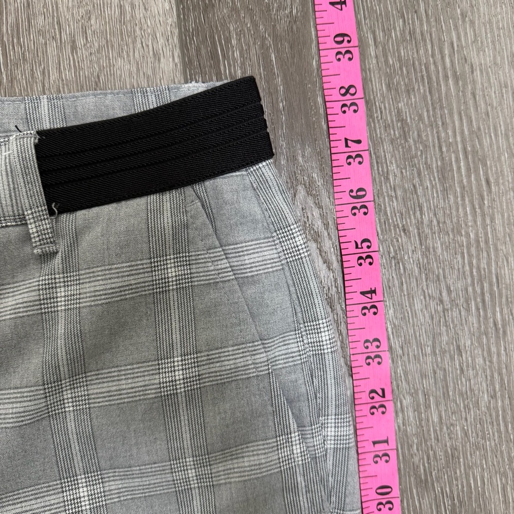 ZARA ELASTIC WAISTBAND FLAT FRONT TAPERED PLAID TROUSER PANTS GREY MEDIUM - Picture 9 of 13